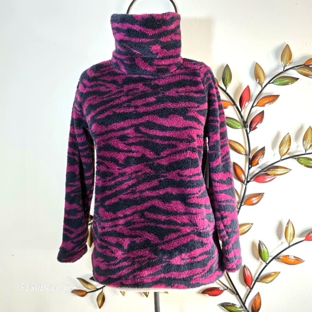 ZELLA Nikki Furry Fleece Purple Nectar Wild Zebra Turtleneck Girls L Women S NWT